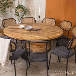 Matbord i järn och mangoträ, Ø140cm