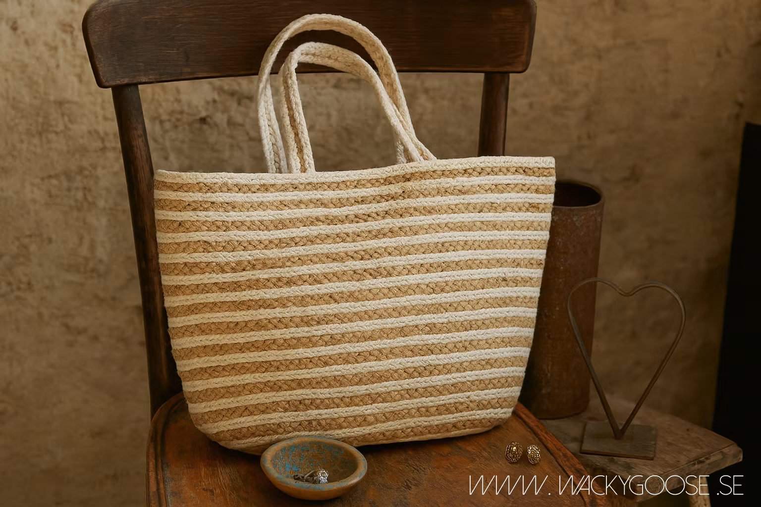 Väska av jute och bomull, Natur/beige