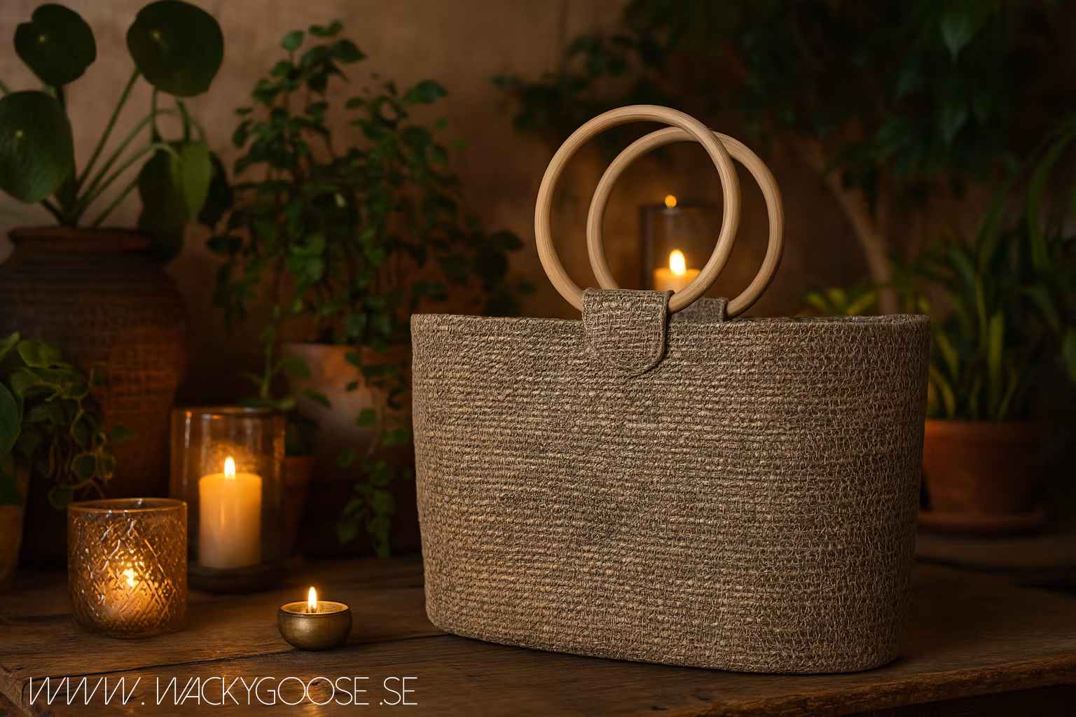 Väska av bambu och sjögräs, Grågrön