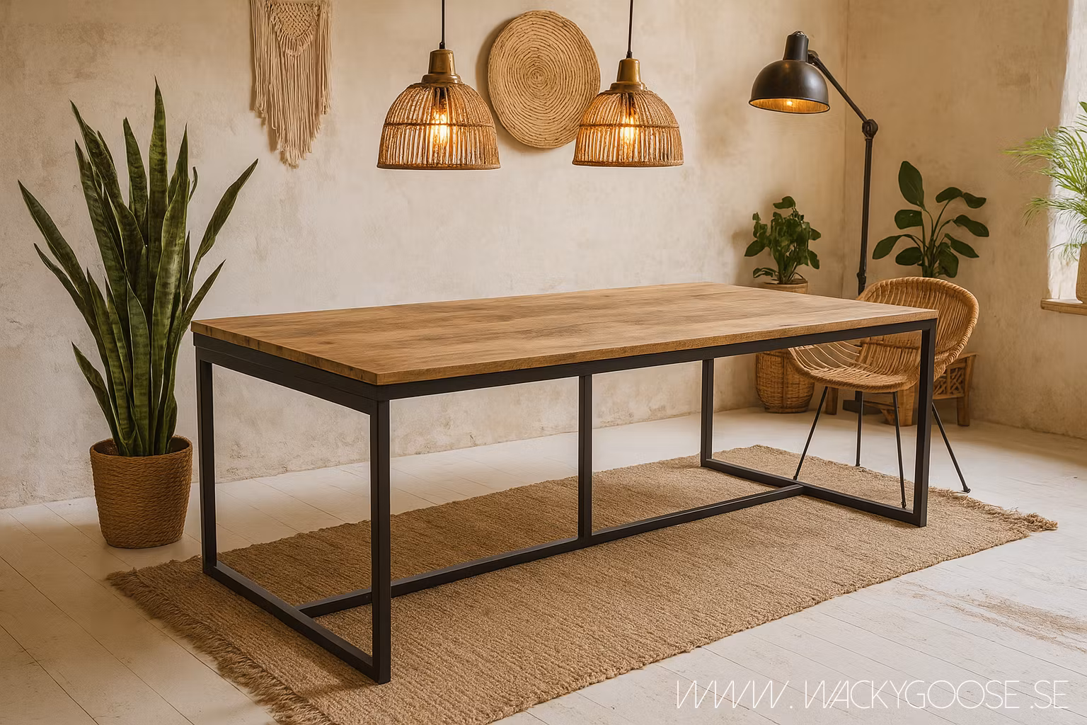 Matbord med underrede i järn, 200x100cm