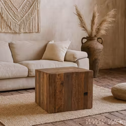 Träbord av återvunnet trä, på hjul