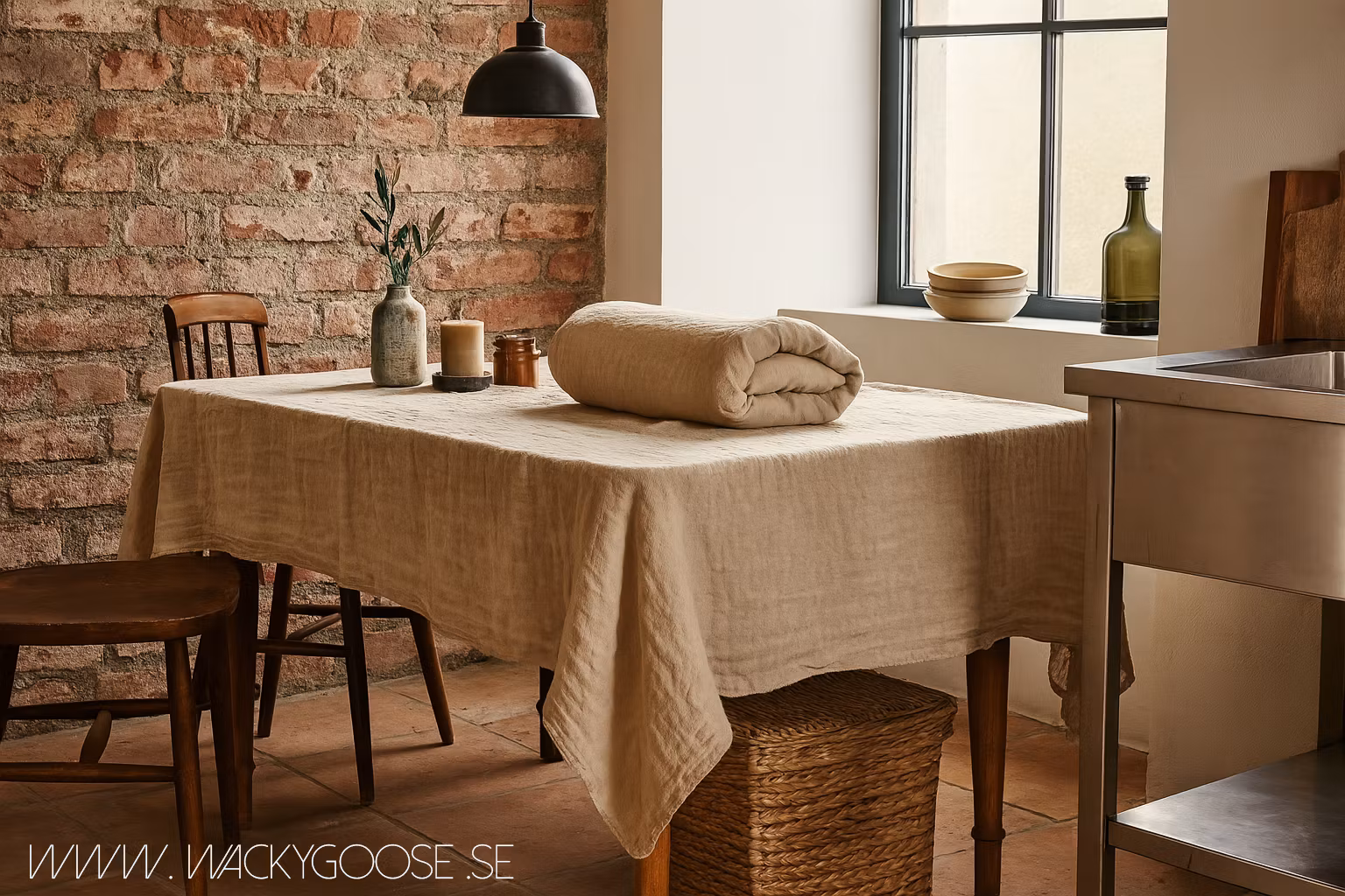 Bordsduk 100% Bomull, Beige, 220x140cm