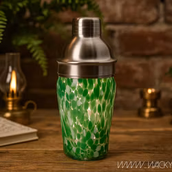 Munblåst shaker i glas och järn, Klar/grön