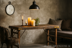 Ihopfällbart matbord i trä och järn, 150x60cm