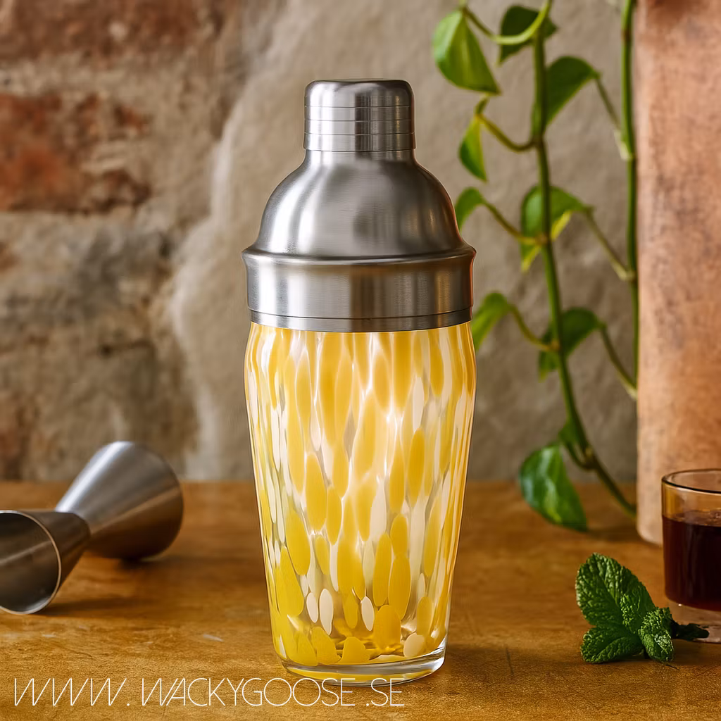 Munblåst shaker i glas och järn, Klar/gul