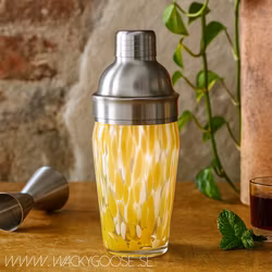 Munblåst shaker i glas och järn, Klar/gul