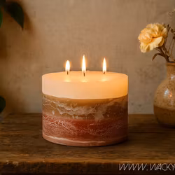 Handgjort Treveksljus, ca 100h, Ø15 H11cm, Beige/Kola