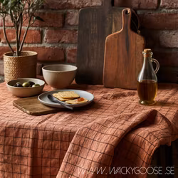 Bordsduk med klassiska rutor, 100% Bomull, Korall/svart, 220x140cm