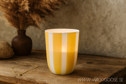 Värmeljushållare i glas, 11cm, Gul/vit