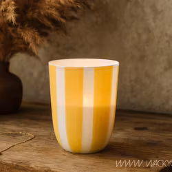 Värmeljushållare i glas, 11cm, Gul/vit