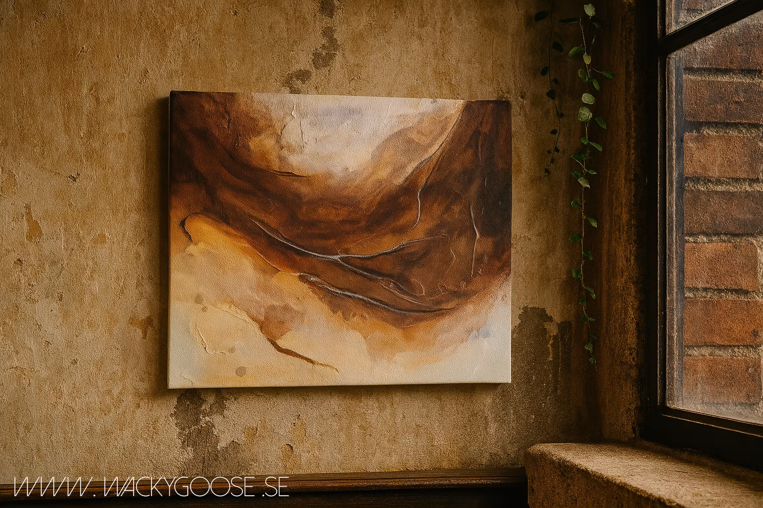 "Devine Flood" - Abstrakt Tavla i Varmbruna Naturtoner, 42x30cm