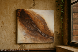 "Gentle Thoughts" - Abstrakt Målning i Naturinspirerade Jordtoner, 42x30cm