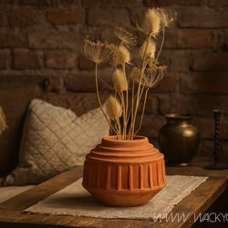 Handgjord urna i naturtonad terrakotta med vacker struktur