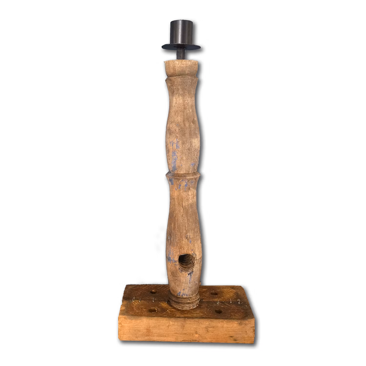 Unik ljusstake i vintage-stil - Handgjord av spinnrocksdelar, 39cm