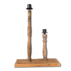 Unik ljusstake för två ljus i vintage-stil - Handgjord av spinnrocksdelar, 48cm