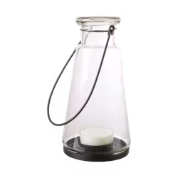 Ljuslykta i glas med handtag i järn - Hänglykta för inomhus och utomhus, 23cm