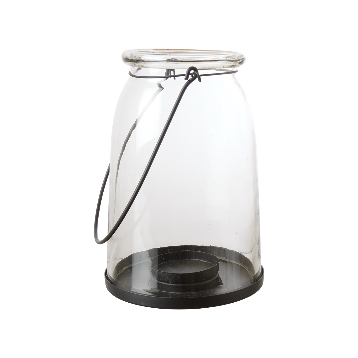 Ljuslykta i glas med handtag i järn - Hänglykta för inomhus och utomhus, 20cm