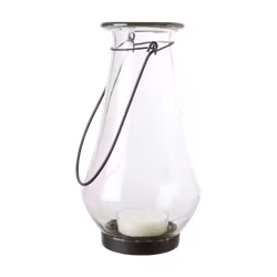 Ljuslykta i glas med handtag i järn - Hänglykta för inomhus och utomhus, 25cm