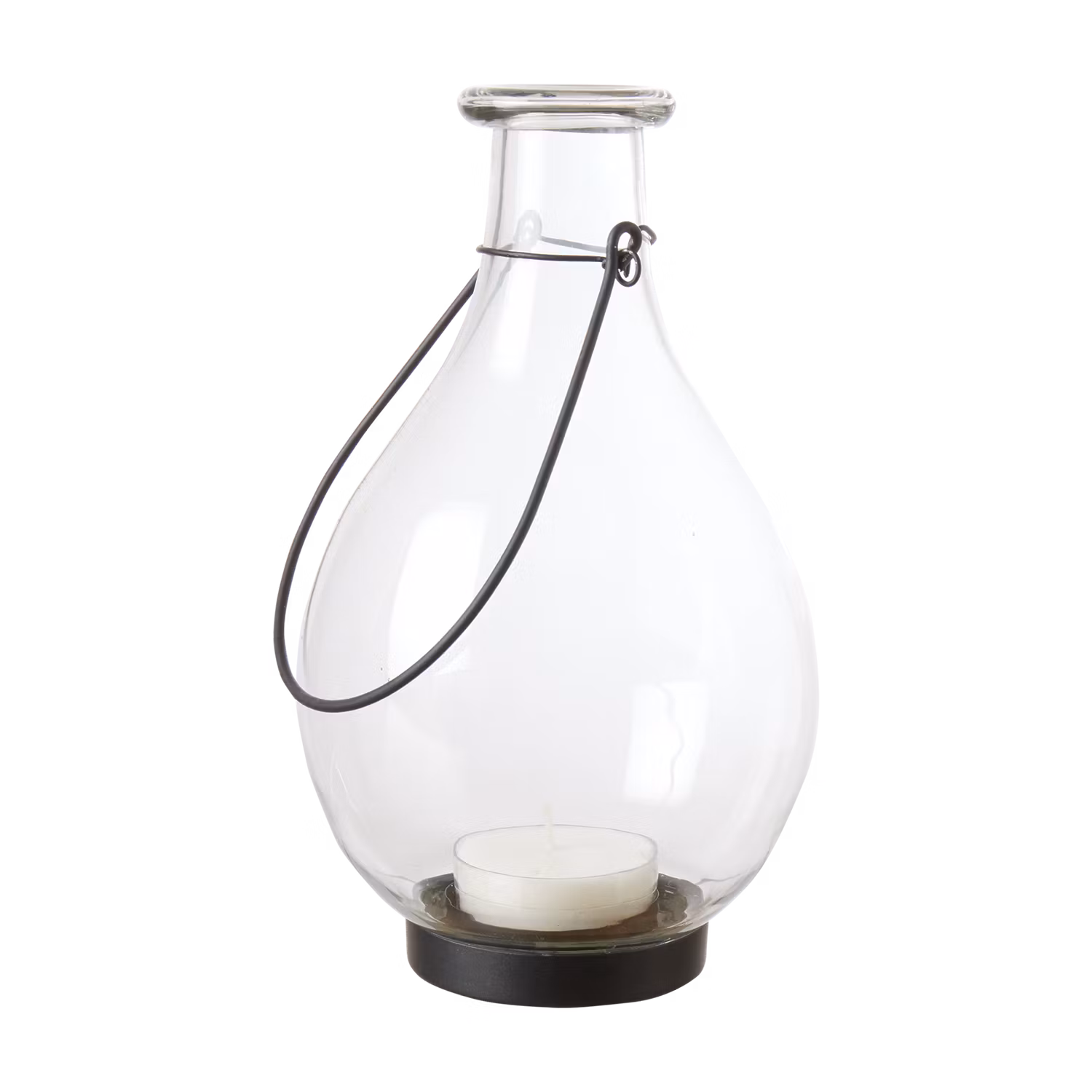 Ljuslykta i glas med handtag i järn - Hänglykta för inomhus och utomhus, 25cm