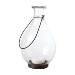 Ljuslykta i glas med handtag i järn - Hänglykta för inomhus och utomhus, 25cm