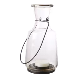 Ljuslykta i glas med handtag i järn - Hänglykta för inomhus och utomhus, 26cm