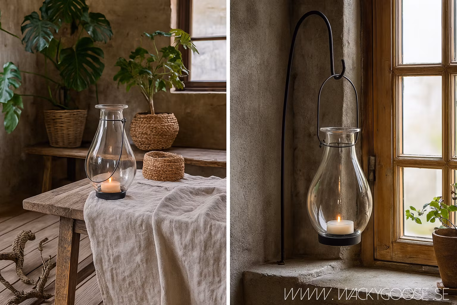 Ljuslykta i glas med handtag i järn - Hänglykta för inomhus och utomhus, 25cm