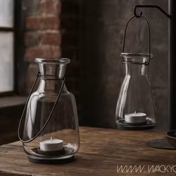 Ljuslykta i glas med handtag i järn - Hänglykta för inomhus och utomhus, 26cm