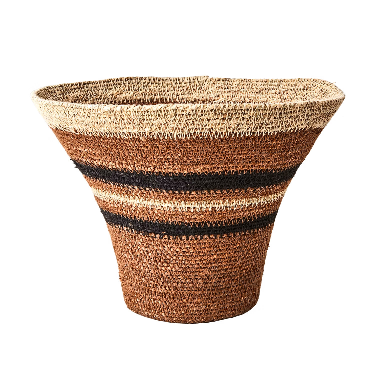 Handsydda Mabida-korgar i sjögräs, Set om 3, Brun/Beige/Svart