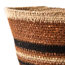 Handsydda Mabida-korgar i sjögräs, Set om 3, Brun/Beige/Svart