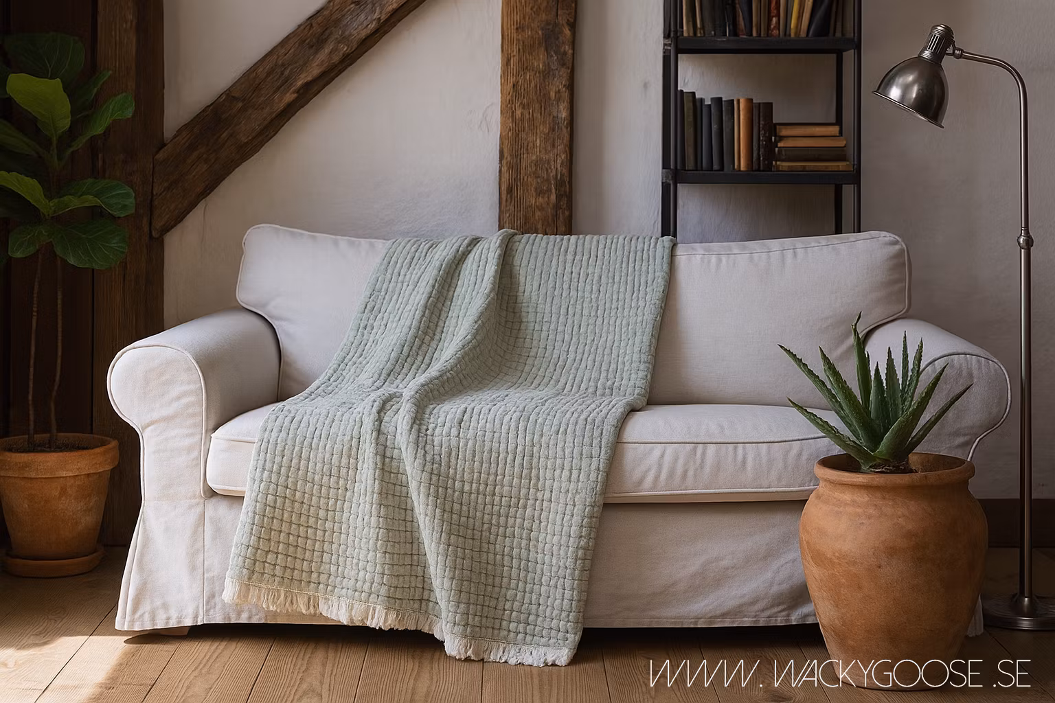 Våfflad filt i 100% bomull, Ljugrön, 200x130cm