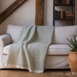 Våfflad filt i 100% bomull, Ljugrön, 200x130cm