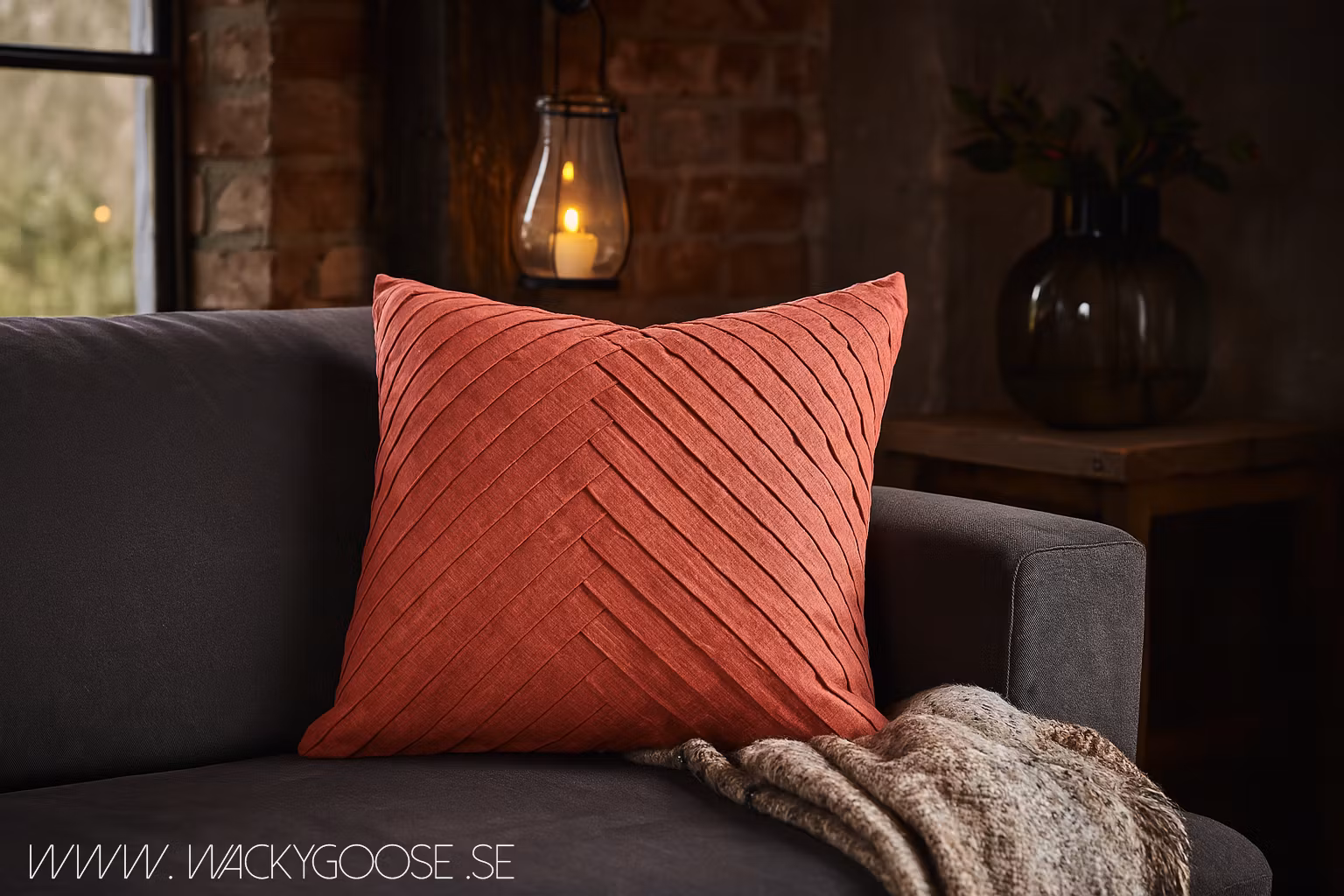 Kuddfodral med patchwork i bomull, Ljus rost, 50x50cm