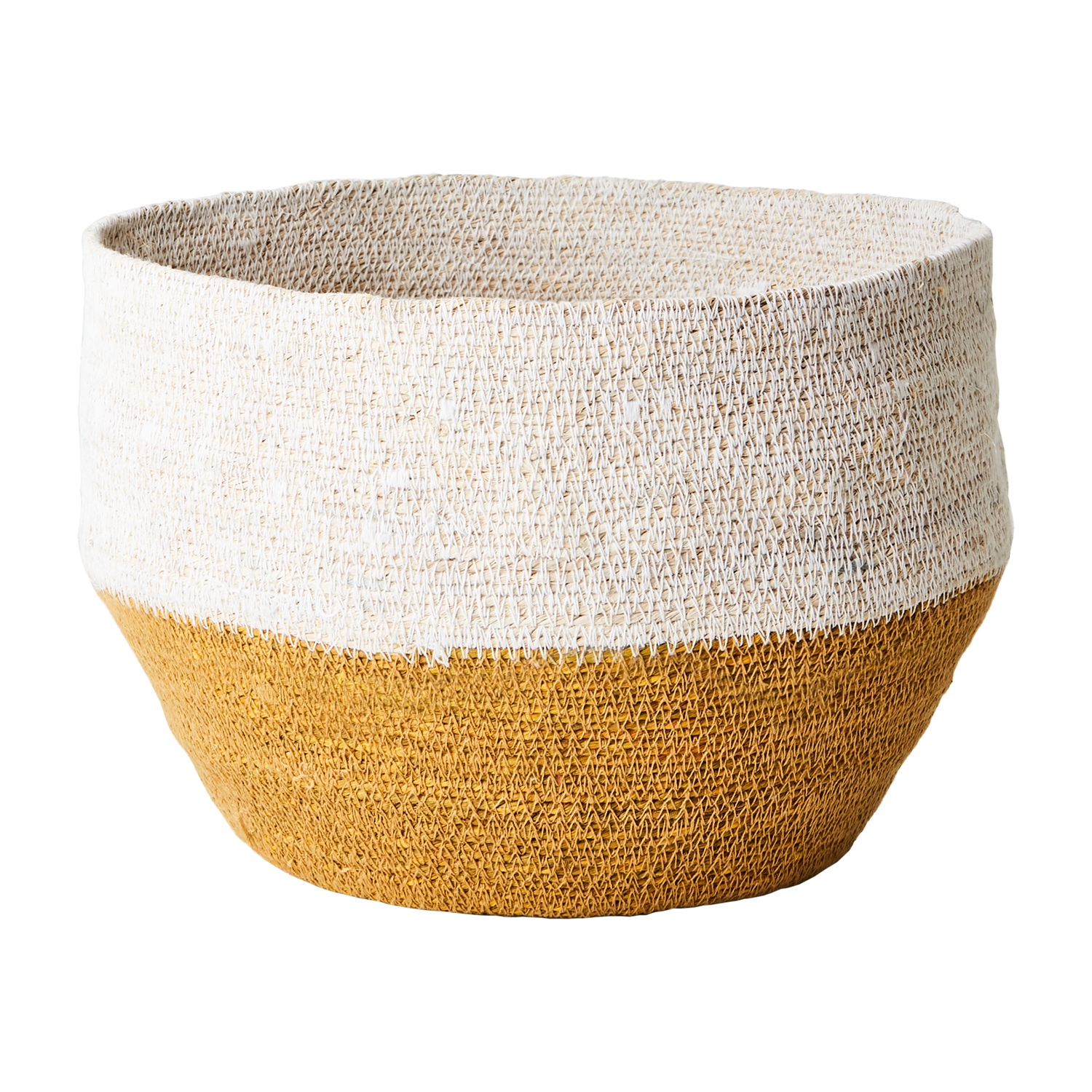 Handsydd Madiba-korg i sjögräs, Vit/Senapsgul, Ø30cm