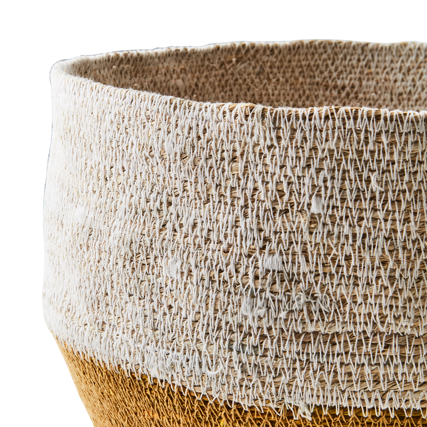 Handsydd Madiba-korg i sjögräs, Vit/Senapsgul, Ø30cm