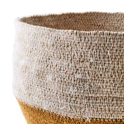Handsydd Madiba-korg i sjögräs, Vit/Senapsgul, Ø30cm
