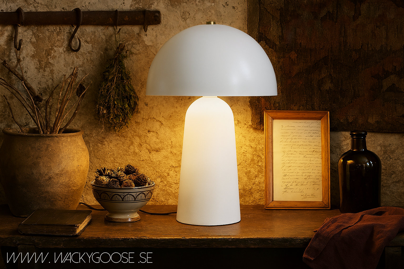 FUNGI Bordslampa, 61cm, Vit