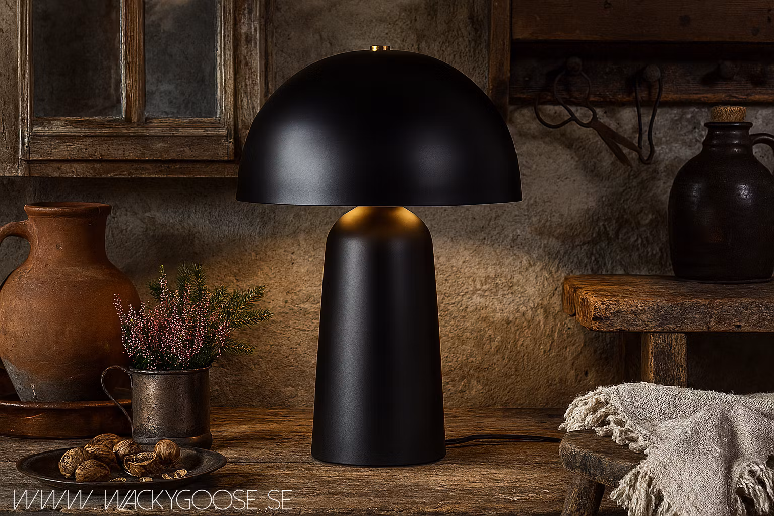 FUNGI Bordslampa, 61cm, Svart