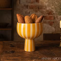 Skål på fot, glas, 19cm, Gul/vit