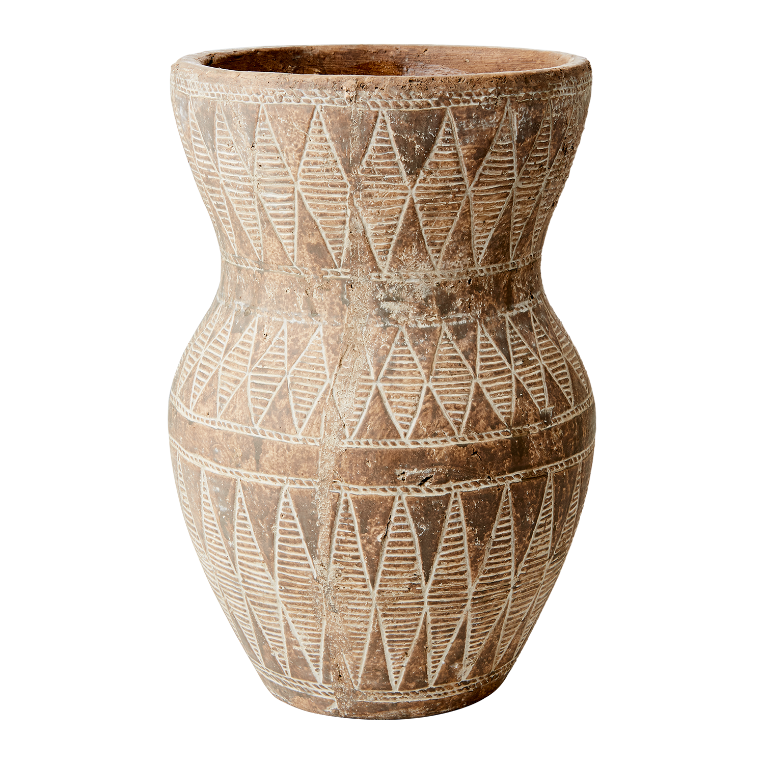 Urna i terrakotta med vackra mönster, 32cm