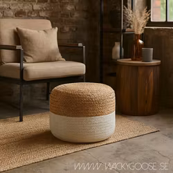 Handvävd Sittpuff, Natur/elfenben