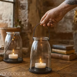 Hängande lykta i glas och metall, Ø14cm, Munblåst