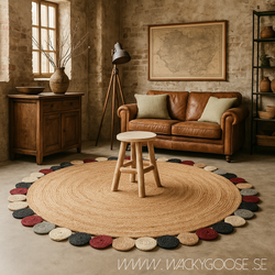 Matta i jute, Natur/flerfärgad, Ø150 cm