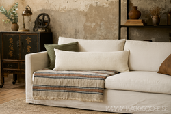 Filt i linne och bomull, 200x130cm, Beige/brun/svart