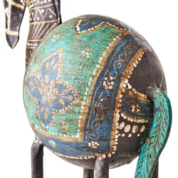 Dekorativ hästfigur i svart/turkos - Unik inredningsdetalj i återvunnet trä och järn, 40cm