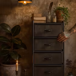 Rustik byrå i järn, 4 lådor, Grå