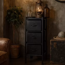 Rustik byrå i järn, 3 lådor, Svart