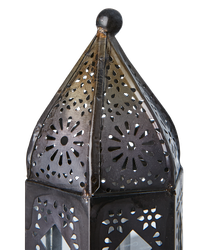 Bohemisk värmeljuslykta i järn och glas, 16cm