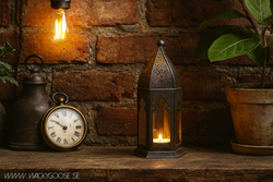 Bohemisk värmeljuslykta i järn och glas, 16cm