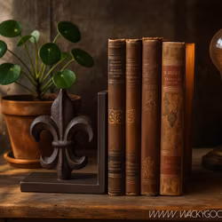 Bokstöd i järn, Medaljong, set om 2