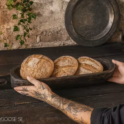 Handgord, vintage träskål med handtag, 58cm, 3-pack